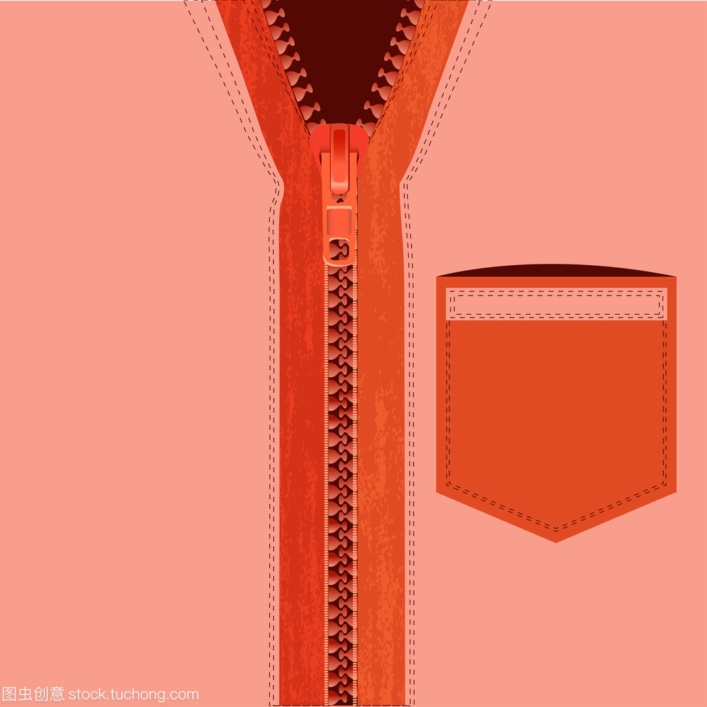 男裝橙色襯衫口袋和拉鏈。矢量